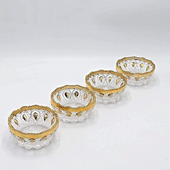 Northwood Glass-New Jersey Pattern 1900 EAPG  Bowls Set of 4 - Molded-Gold Trim - Picture 3 of 7